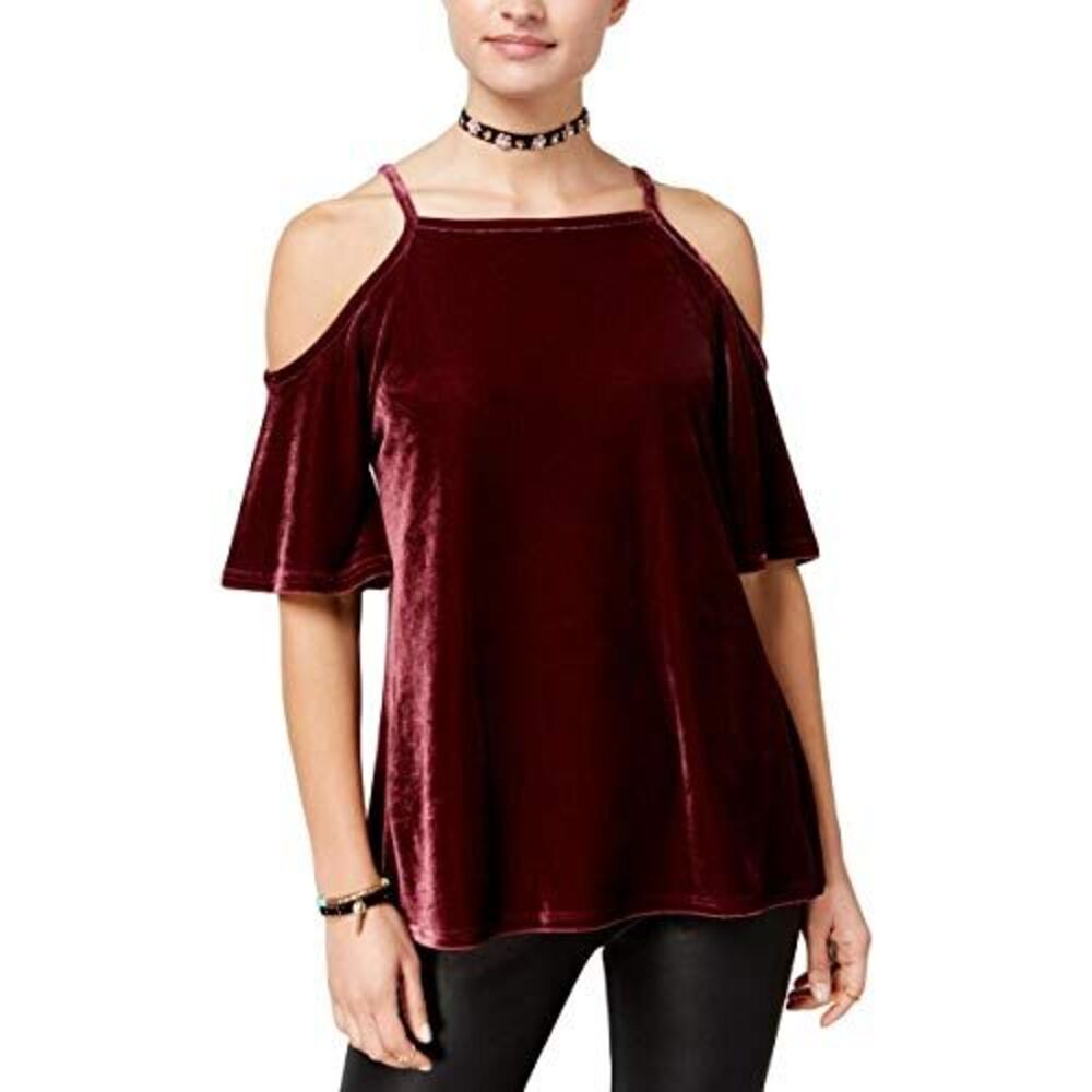 Ultra Flirt Juniors Velvet Cold Shoulder Top